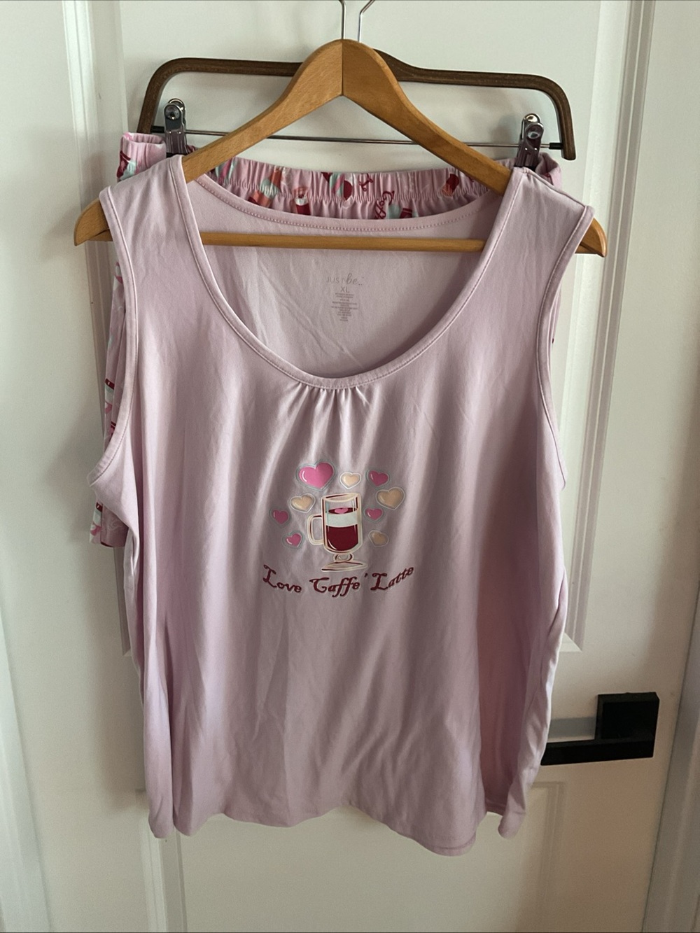 just be - Sleeveless Pajama Top & Shorts - with Heart & Coffee Graphic - Size XL